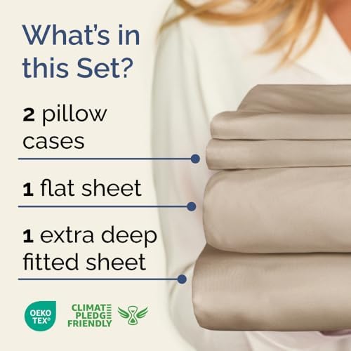 Extra Deep Queen Sheet Set - 4 Piece Breathable, Cooling Bed Sheets - Wheat