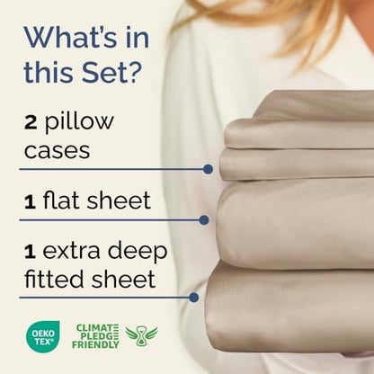 Extra Deep Queen Sheet Set - 4 Piece Breathable, Cooling Bed Sheets - Wheat