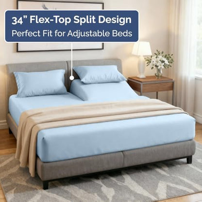 Flex Top Split Head King 4 Piece Sheet Set - Soft & Breathable - Light Blue