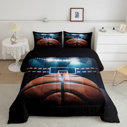 Erosebridal 3D Basketball Full Size Comforter Sets for Kids Boys Girls,Sports Theme Bedding Set,Basketball Game Duvet Insert,Athletic Sports Bed Set for All Season