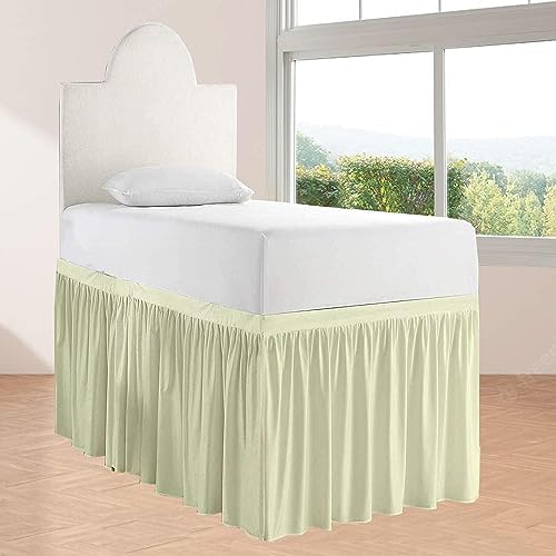 Crown Collection Twin XL 32" Inch Drop Long Dorm Bed Skirt, Ruffled Pattern College Dorm Room Bed Skirts, Split Corner, Easy Care, No Wrinkle Cotton Microfiber Bed Skirt
