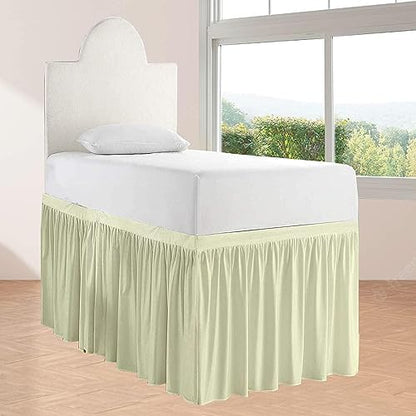 Crown Collection Twin XL 32" Inch Drop Long Dorm Bed Skirt, Ruffled Pattern College Dorm Room Bed Skirts, Split Corner, Easy Care, No Wrinkle Cotton Microfiber Bed Skirt
