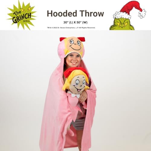 Dr. Seuss The Grinch Cindy Lou Hooded Throw - Kids Holiday Christmas Bedding Super Soft Throw Blanket - 30 in x 50 in, (Officially Licensed Product) by Franco