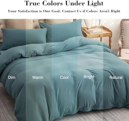 PURE ERA Jersey Knit Duvet Cover Set Solid Cerulean Blue California King