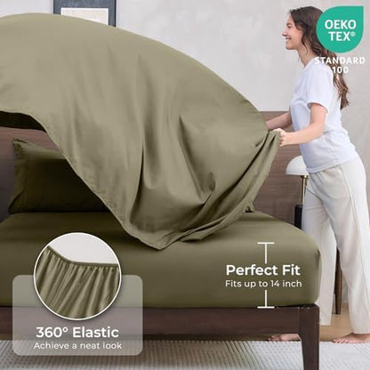 HEVUMYI 7-Piece King Comforter Set, Olive Green Bed in a Bag