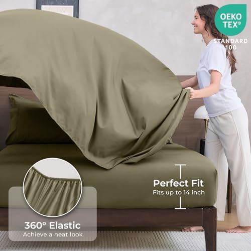 HEVUMYI 7-Piece California King Comforter Set, Olive Green Bed in a Bag