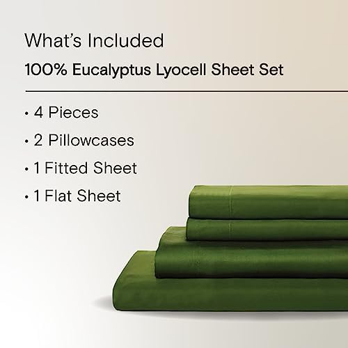 Sijo AiryWeight Tencel Sheet Set, 100% Lyocell Derived from Eucalyptus, Buttery Soft, Architectural Digest Best Cooling Sheets Winner - 4pc - 2 Pillowcases 1 Fitted 1 Top (Forest, Queen)