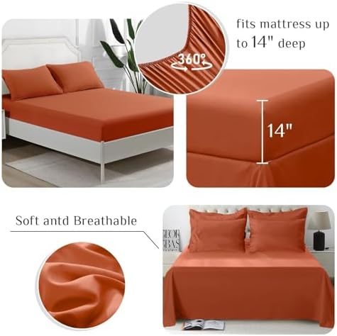JOLLYVOGUE Queen Comforter Set, Ultra-Soft Bed in a Bag Queen Size 7 Pieces, Oeko-TEX Certified Bedding Set with Down Alternative Comforter, Sheets, Pillowcases & Shams, Burnt Orange