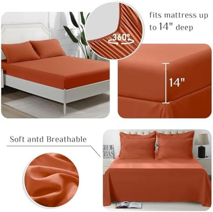 JOLLYVOGUE Queen Comforter Set, Ultra-Soft Bed in a Bag Queen Size 7 Pieces, Oeko-TEX Certified Bedding Set with Down Alternative Comforter, Sheets, Pillowcases & Shams, Burnt Orange