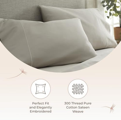 100% Organic Cotton Pillow Cases Standard Size Set of 2-100% Cotton Pillowcases GOTS Certified 300 Thread Count - Naturally Cooling Comfortable Breathable & Soft Pillow Cases (Pewter, Standard)