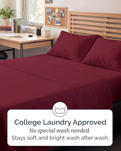 Full XL Sheets - 4 Piece Full XL Sheet Set - Cool & Breathable - Burgundy