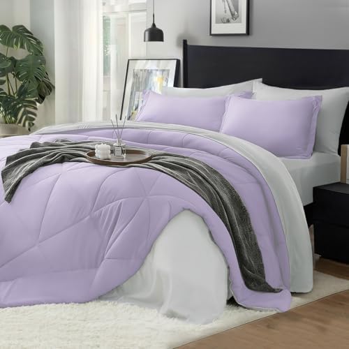 BEDELITE Twin Comforter Set 5 Pieces, Reversible Lavender Bed in A Bag