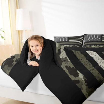 Feelyou Camo American Flag Comforter Set King Bedding Set for Kids Boys