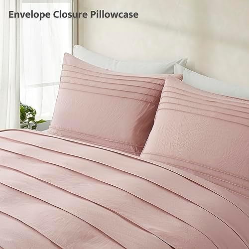 Oli Anderson 3PCS Pleated Duvet Cover Set, Misty Rose, King