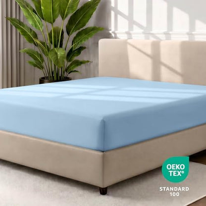 Bare Home King Fitted Sheet - 1800 Ultra-Soft (King, Light Blue)