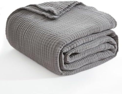 EMME Muslin Blankets for Adults Throw Blanket for Couch Breathable Gauze Soft Lightweight Airy Dark Grey Throw 50"x60"