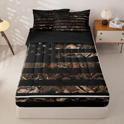 Feelyou American Flag Camouflage Botancial Comforter Set Twin Size Kids