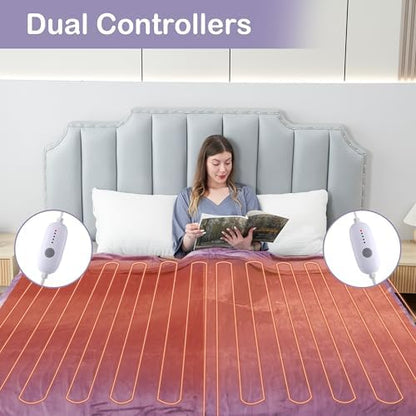 Eydna Electric Heated Blanket Queen Size 84"x90", Soft Plush Microplush for Bed, Dual Controllers & Heating Zones, 10Hs Auto Off & 5 Heating Levels, Machine Washable, Gifts for Womens-Light Purple