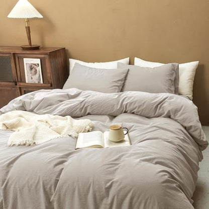 FOSSA Duvet Cover Set 100% Washed Cotton Linen Feel California King