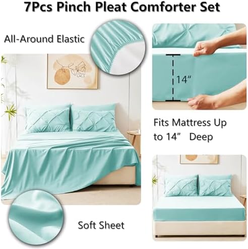 CozyLux Oversized Queen Comforter Set Spa Blue, 7 Pieces Bed in a Bag