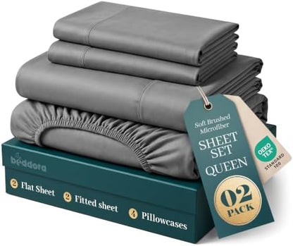 Pack of 2 Queen Sheets Set, 16" Deep Pocket Hotel Luxury Sheet, Dark Grey