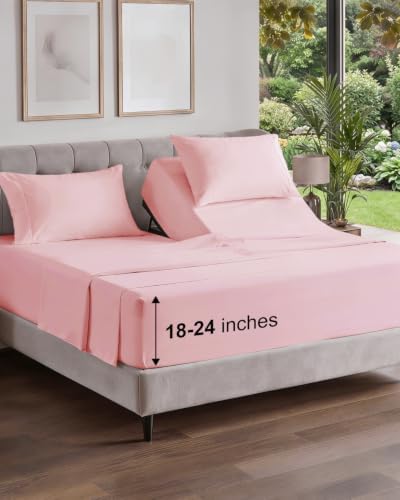 Flex Top Split Head King Sheet Set - 4 Piece Extra Deep Sheets - Baby Pink