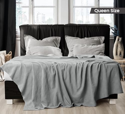 Utopia Bedding 100% Cotton Thermal Blanket Cool Grey Queen, 90x90 Inches