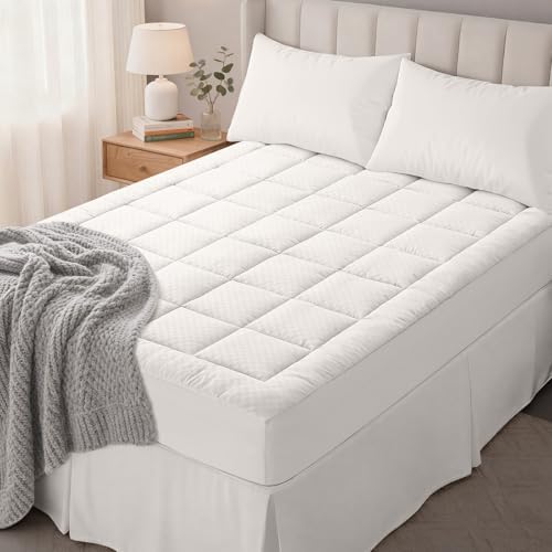 OLANLY California King Quilted Fitted Mattress Pad, 72" x 84", Off White