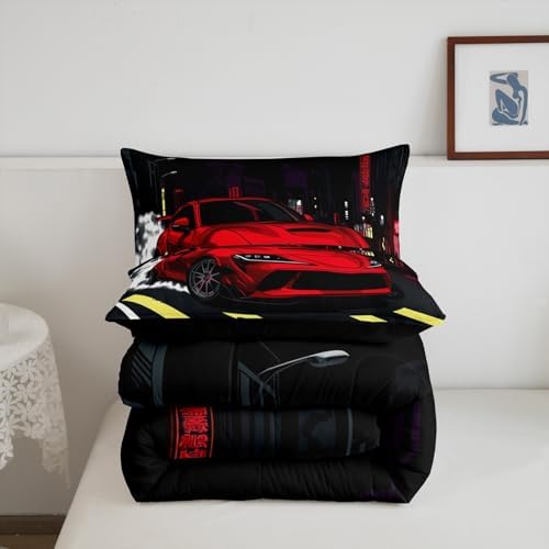 Erosebridal Kids Sports Car Comforter Set King Speed Race Car Boys Bedding Set Automobile Extreme Sport Down Comforter Racing Sports Quilt Racing Car Duvet Insert 3Pcs Bedding Decor