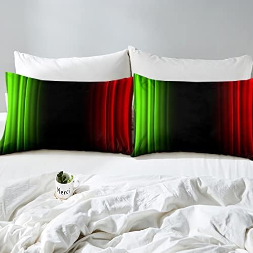 Feelyou Geometric Abstract Ombre Girly Bed Sheets Kids Teens Green Red and Black Striped Sheet Set Decor Modern Fashion Bed Set with 2 Pillowcases 4Pcs Bedding King