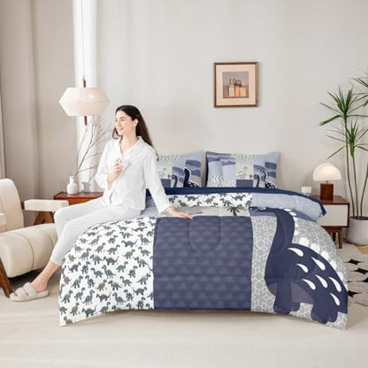 Feelyou Cute Dinosaur 7 Piece Bedding Set Full Size for Kids