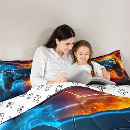Feelyou Kids Boys Blue Red Gamer Comforter Set King Size