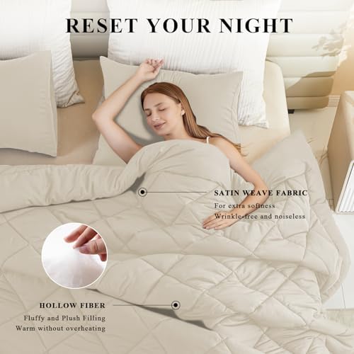 Oversized King Comforter, Extra Large King Size Comforter Oversized, All Season Soft Lightweight Quilt Down Alternative Duvet Insert with 8 Corner Tabs(128x120. Beige)