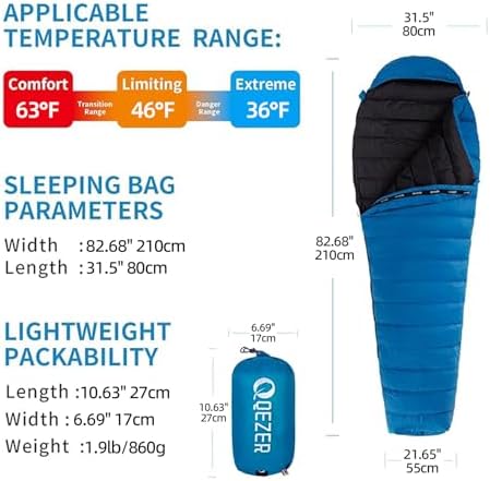 0 Degree Down Sleeping Bag for Adults,Cold Weather Backpacking