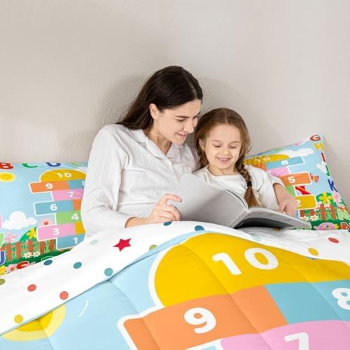 jejeloiu Number Learning Kids Comforter Set Full Size Alphabet ABC Bedding Set Colorful Educational Duvet Quilt for Kids Boys Girls Bedroom Decor Microfiber Ultra Soft Breathable