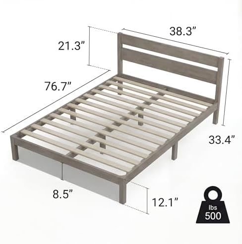 LIFEMENT Full Bed Frame with Headboard Classic Wood Platform, Noise Free, Under Bed Storage, No Box Spring Needed, Easy Assembly, Gray