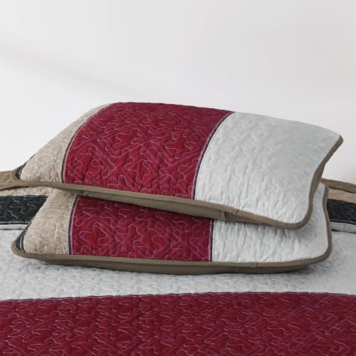 Cottolester Quilts Queen Size,Black Red Striped Bedspread Coverlet Set