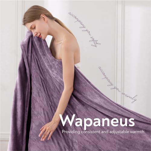 Wapaneus Foot Pocket Heated Blanket Electric Throw with 10 Heating Levels and 4 Timer Settings 4 Hours Auto Shut Off, Flannel Fast-Heating Heated Throw 50" x 60", Machine Washable, Purple