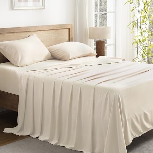 Andency Beige King Sheets Set 100% Viscose Derived from Bamboo