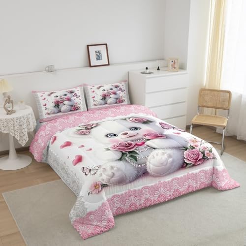 Feelyou Kids Cute Cartoon Bear Comforter Set Twin Size Boys Girls