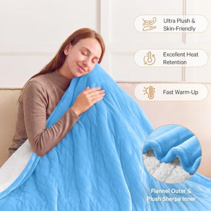 Heated Electric Blanket Twin, Soft Heating Blanket, 62" x 84", Azure