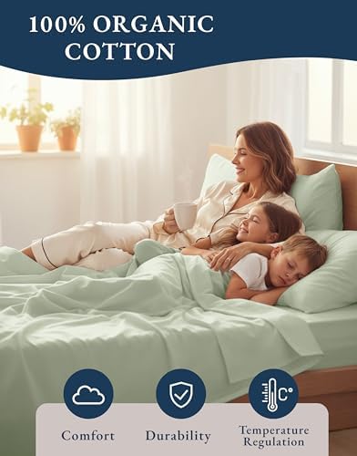 LANE LINEN California King Sheets 100% Organic Cotton Percale 4pc - Mineral