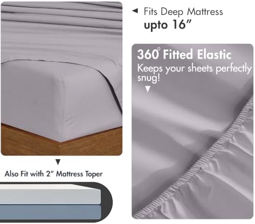 RUVANTI 100% Cotton Full Sheet Set, Percale Full Size Sheets, Opal Gray