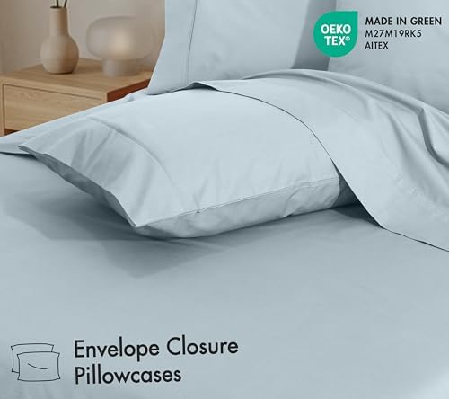 RUVANTI 100% Cotton Twin Sheets, Percale Weave Twin Sheet Set, Blue