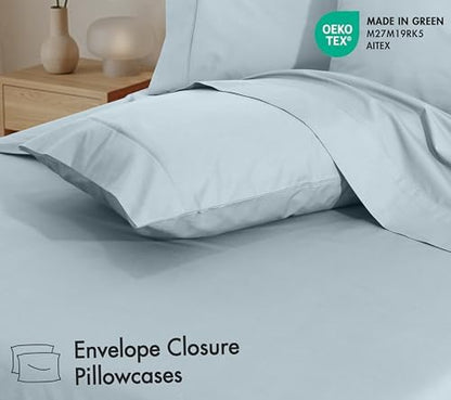 RUVANTI 100% Cotton Twin Sheets, Percale Weave Twin Sheet Set, Blue