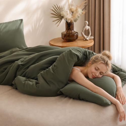 ROSGONIA Twin/Twin XL Comforter Set Dark Olive Green, 2pcs Bedding Quilt