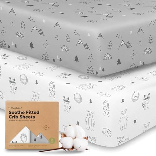 KeaBabies 2pk Organic Cotton Crib Sheets for Boys Girls 52x28, Woodland