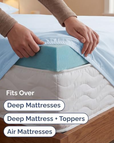 Extra Deep Twin XL Sheet Set - 3 Piece College Dorm Room - Light Blue