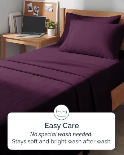 Twin 4 Piece Bed Sheet Set - Breathable & Cooling Sheets - Deep Purple