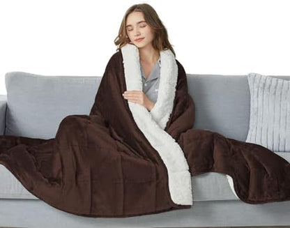 yescool Weighted Blanket for Adults (15 lbs, 60" x 80", Brown) Heavy Blanket for Sleeping Perfect for 140-160 lbs, Queen Size Breathable Blanket with Premium Glass Bead, Machine Washable